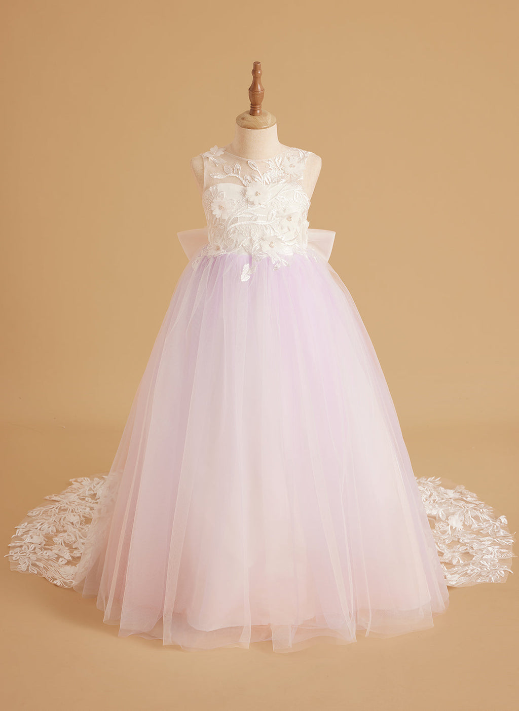 Vestido de niña de las flores sin mangas de encaje y tul con cuentas, estilo princesa de ensueño 
