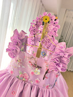 Floral Embroidery Sequins Tulle Knee-length Pink Baby Girl Dress