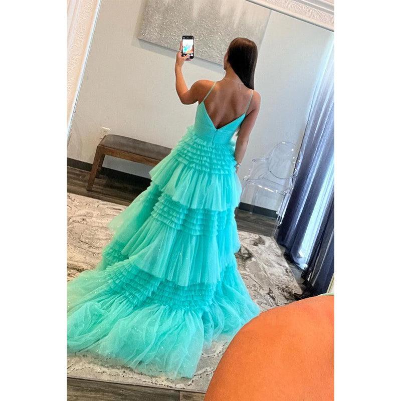 Robe de bal à paillettes, ligne A, col en V, bretelles spaghetti, robe de soirée 