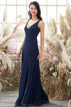 Vestido de dama de honor de gasa con escote en V
