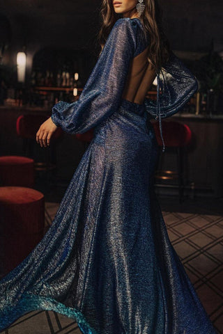 Robe de soirée élégante à sequins unis et col en V 