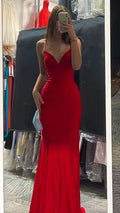 Robe de bal longue sirène rouge élégante, col en V, robe de soirée Y422