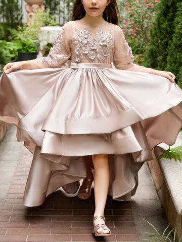 Vestido asimétrico de satén de corte A para niña de las flores 