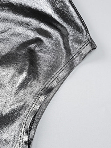 Vestidos de noche ajustados, asimétricos, brillantes, de color liso, con abertura en la entrepierna y un solo hombro. 