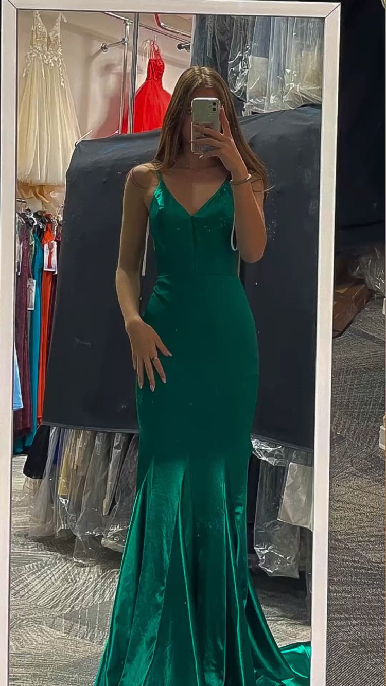 Vestido largo de sirena verde para baile de graduación, elegante vestido de noche verde, vestido formal Y423