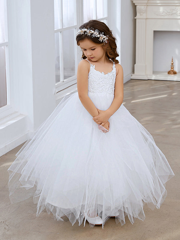 Vestido de baile/vestido largo de princesa de tul y encaje blanco (010145213) 