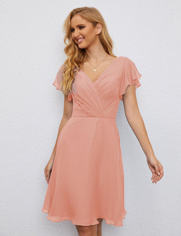 Vestido de fiesta formal con espalda en U y mangas cortas hasta la rodilla para cóctel 28077 