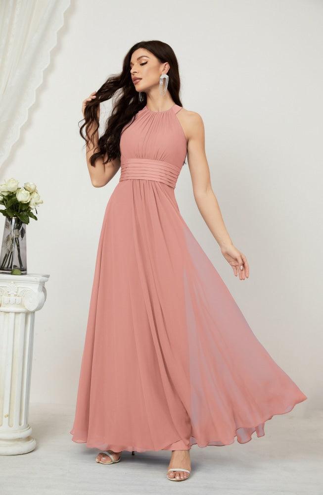 Vestido de fiesta formal Baoleely de gasa con cuello halter, largo, sin mangas, para dama de honor 2802 