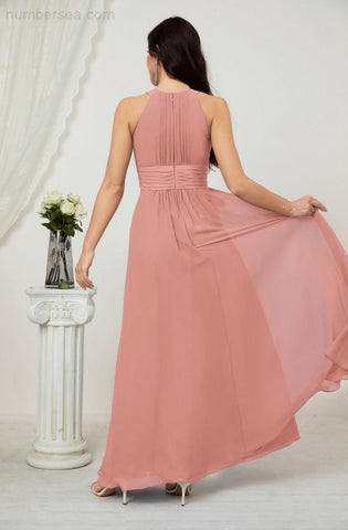 Baoleely Formal Party Gown Dress Chiffon Halter Long Sleeveless Bridesmaid Dresses 2802