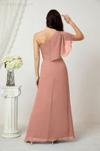 Baoleely  Chiffon Ruffled One Shoulder Long Bridesmaid Dresses A-line Formal Evening Gown Side Split 2809