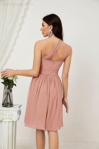 Vestido corto de gasa con un solo hombro para dama de honor de mujer Baoleely, ideal para fiestas y eventos formales como el baile de bienvenida (modelo 2804).
