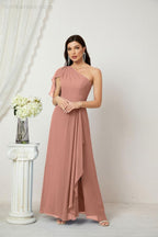 Baoleely  Chiffon Ruffled One Shoulder Long Bridesmaid Dresses A-line Formal Evening Gown Side Split 2809