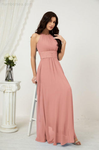 Baoleely Formal Party Gown Dress Chiffon Halter Long Sleeveless Bridesmaid Dresses 2802