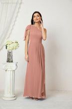Baoleely  Chiffon Ruffled One Shoulder Long Bridesmaid Dresses A-line Formal Evening Gown Side Split 2809