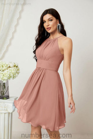 Vestidos de fiesta de bienvenida con cuello halter, vestido formal de cóctel para noche 28011 