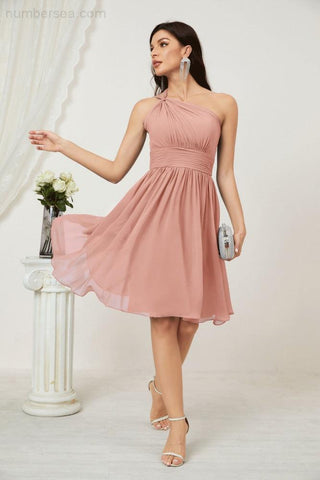 Vestido corto de gasa con un solo hombro para dama de honor de mujer Baoleely, ideal para fiestas y eventos formales como el baile de bienvenida (modelo 2804).