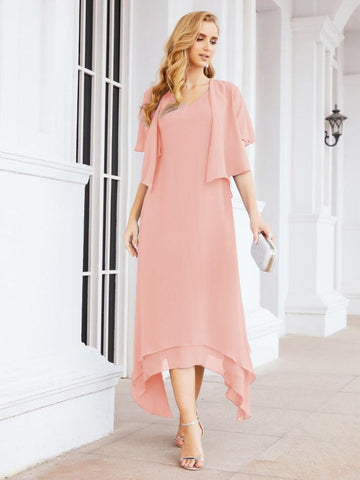 Vestido de fiesta formal de dos piezas corte A para la madre de la novia Sunderly SY28073