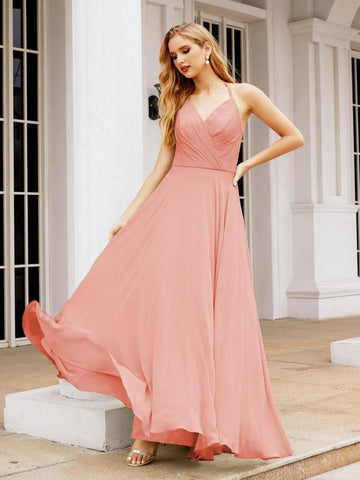 Baoleely Halter Chiffon Bridesmaid Dresses Wedding Appare Sleeveless Formal Prom Dress with Ruffled Back 28035