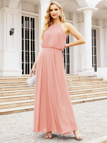 Vestido largo de dama de honor Baoleely con cuello halter, corte A, estilo formal, para jóvenes, modelo 28029