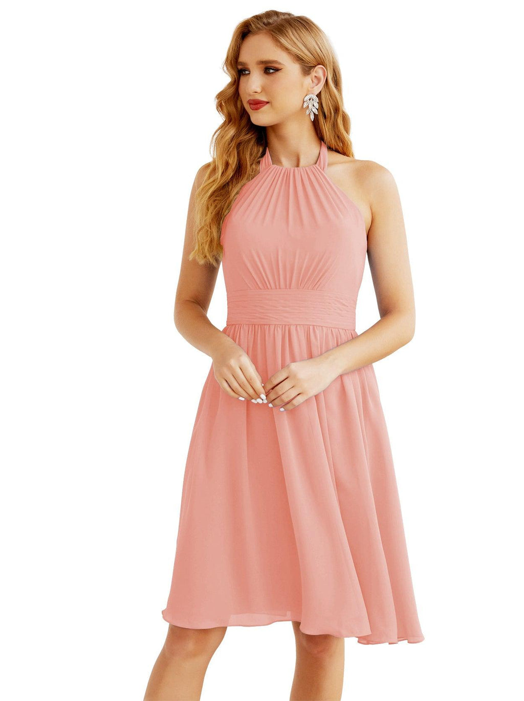 Robe de demoiselle d'honneur courte en mousseline de soie, dos nu, sans manches, robe de soirée formelle, dos nu, Baoleely 28023 