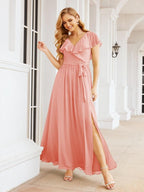 Bridesmaid Dresses with Flutter Sleeves Formal Evening Party Prom Gowns 28044