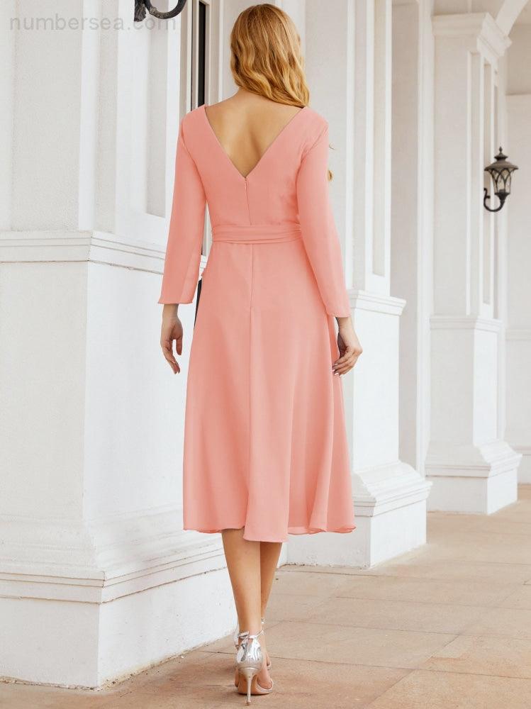 Robe de demoiselle d'honneur dos nu en V avec ceinture à la taille - Mère de la mariée - Invitée au mariage SY28031