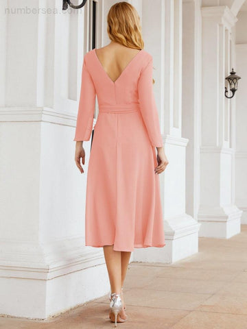 Vestido de dama de honor con espalda en V y cinturón, para la madre de la novia o invitada a la boda SY28031