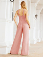 Baoleely Crisscross Neck Jumpsuit Formal Evening Dress Long Bridesmaid Dresses Bell-bottomed Pants 28033