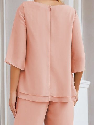 Elegante conjunto de pantalón y bata plateada de dos piezas para la madre de la novia, talla grande, con volantes, Sunderly Elegant SY28064