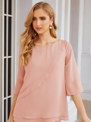 Elegante conjunto de pantalón y bata plateada de dos piezas para la madre de la novia, talla grande, con volantes, Sunderly Elegant SY28064