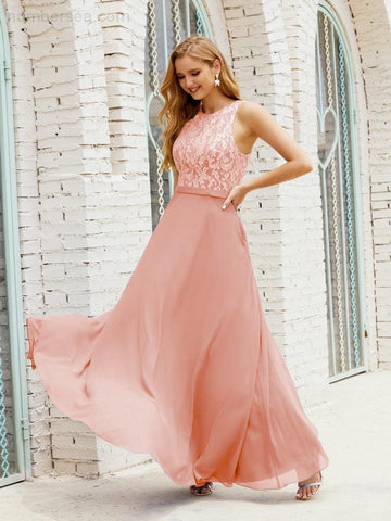 Vestido de dama de honor de encaje, largo hasta el suelo, con bolsillos, 28017 