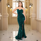 Vestido de noche de lentejuelas con escote en V profundo 