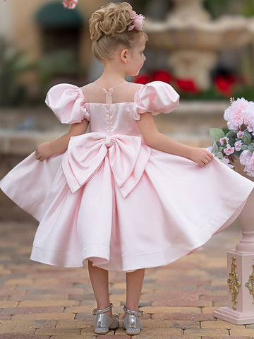 Vestido de princesa/vestido de princesa de satén hasta la rodilla para niña de las flores 