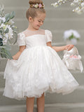 Vestido de niña de las flores de la Primera Comunión de encaje hasta la rodilla 