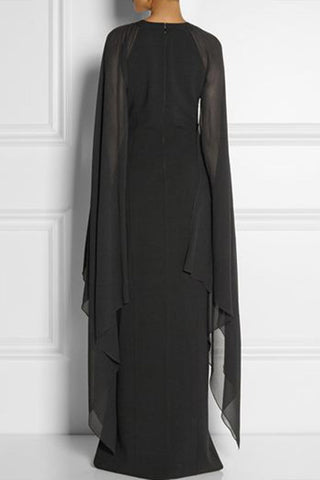 Vestidos de noche elegantes de estilo británico, lisos, con abertura y cuello redondo. 