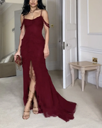 Vestido de fiesta largo de gasa con abertura sexy estilo sirena Y7547