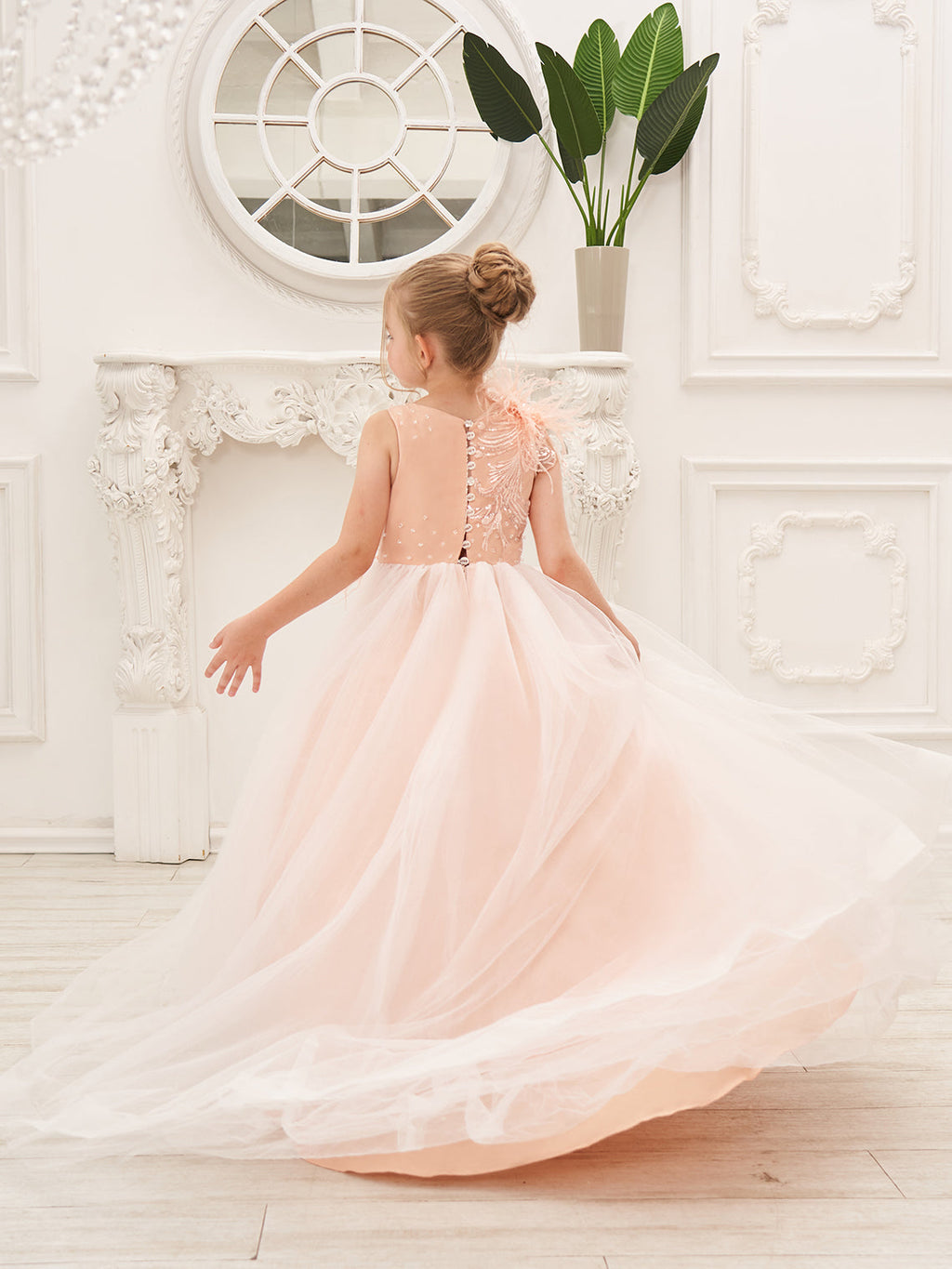 Vestido de princesa rosa para niña de las flores, estilo gala/con cola de tul. 