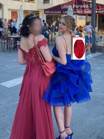 Vestido corto de fiesta con volantes y tutú de tul, escote en V, vestido de gala formal. 