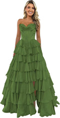 Robe de bal bustier sans bretelles pour femme 2025, longue robe de soirée formelle en mousseline à volants étagés avec fente 