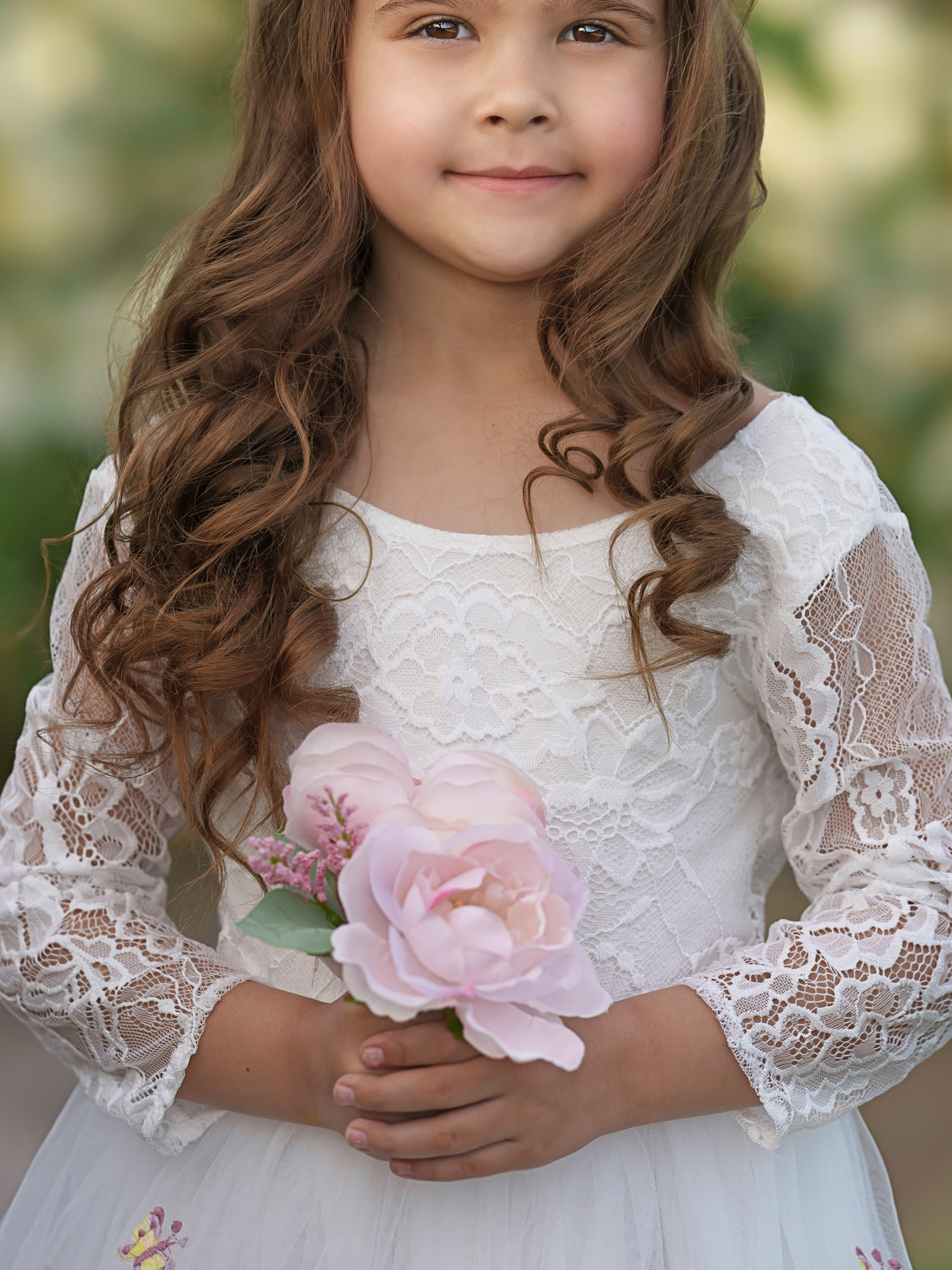 Vestido de niña de las flores de jardín, de tul bordado con encaje floral, corte en A y largo hasta el suelo 