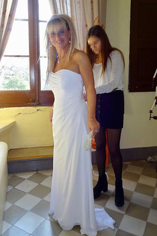 Vestido de novia playero Baoleely de gasa, corte sirena, escote corazón, con cola de volantes, MW129 