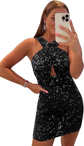 Vestidos cortos de fiesta con cuello halter para adolescentes SYH75