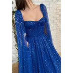 Robe de bal scintillante à bretelles spaghetti et poches pour femme 