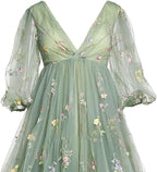 Robe de maternité en tulle brodé, idéale pour une séance photo, une robe de bal fendue ou une baby shower. 