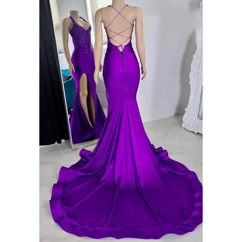 Vestido de fiesta sexy y atractivo con tirantes cruzados, volantes y cuentas, corte trompeta/sirena