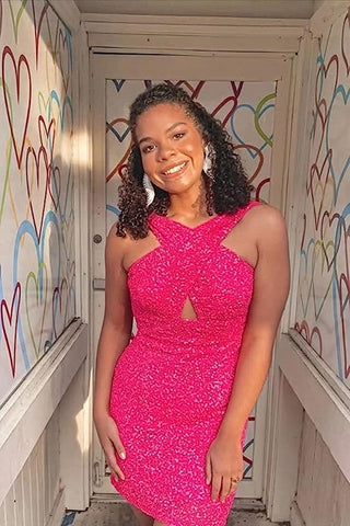 Vestidos cortos de fiesta con cuello halter para adolescentes SYH75