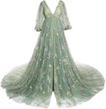 Robe de maternité en tulle brodé, idéale pour une séance photo, une robe de bal fendue ou une baby shower. 