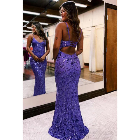 Robe de soirée sexy et scintillante à bretelles spaghetti, col en V, fourreau, dos nu, paillettes