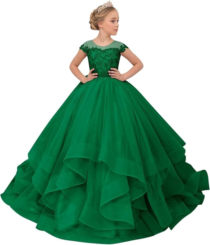 Vestidos de niña de las flores con apliques de encaje 