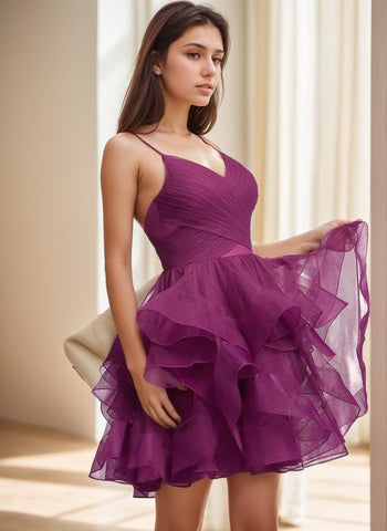 Vestido corto de fiesta con volantes y tutú de tul, escote en V, vestido de gala formal. 